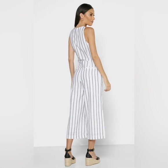 BananaRepublic Linen Jumpsuit Black&White Stripes Belted Crops Romper Size 2 - Picture 3 of 5